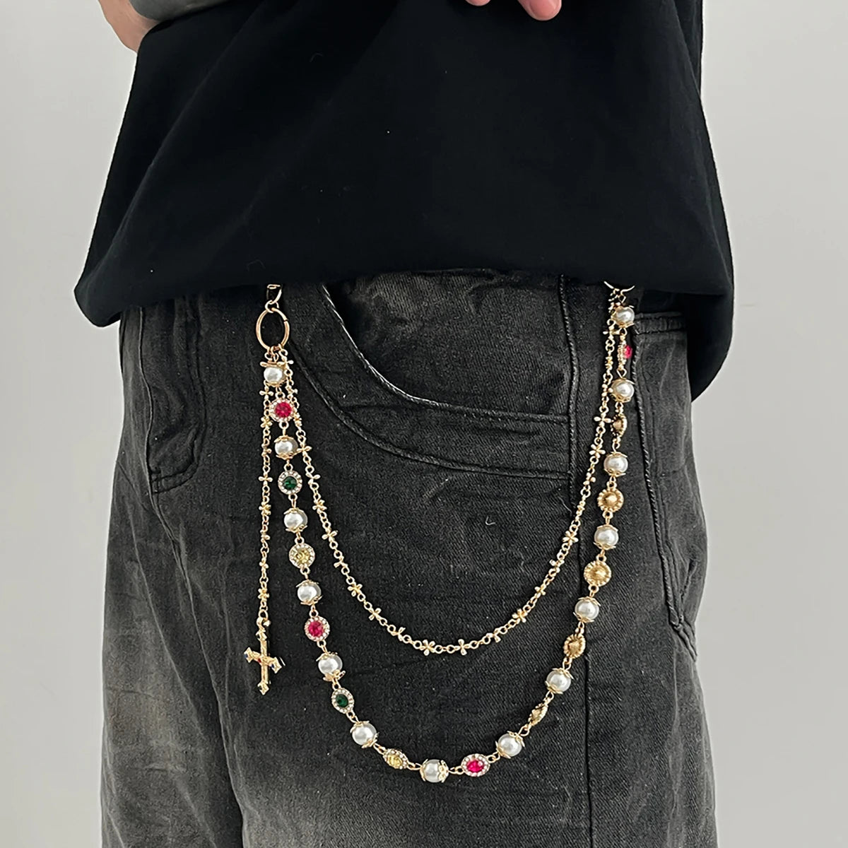 Salircon Exquisite Luxury Cross Pendant Imitation Pearl Keychain