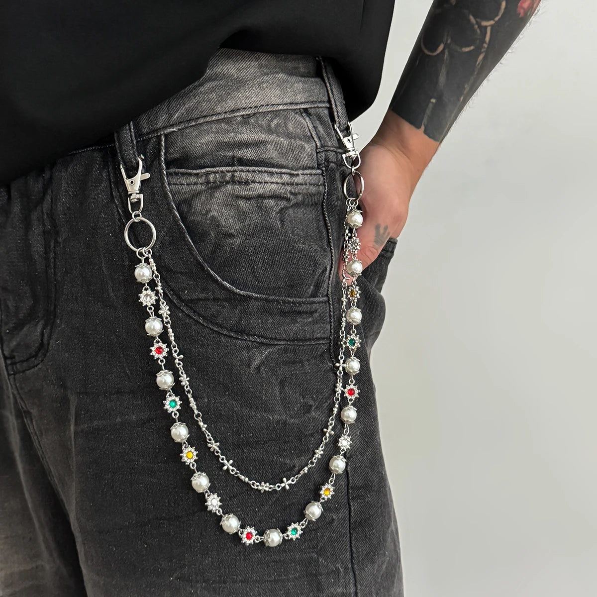 Salircon Exquisite Luxury Cross Pendant Imitation Pearl Keychain