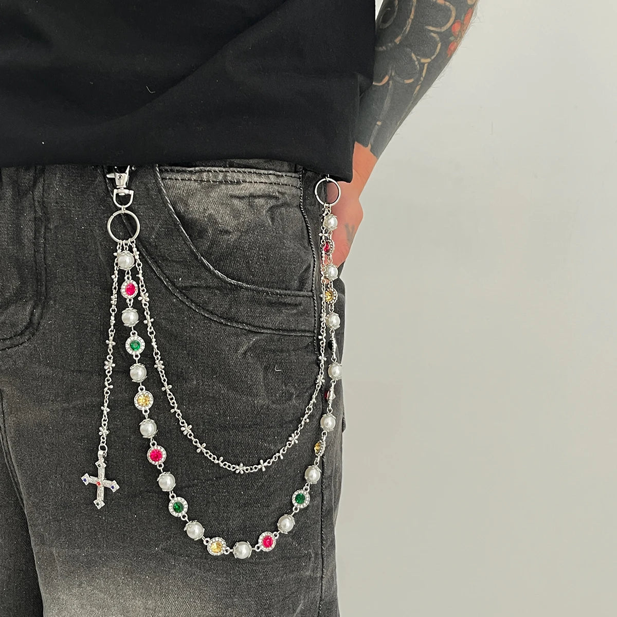 Salircon Exquisite Luxury Cross Pendant Imitation Pearl Keychain