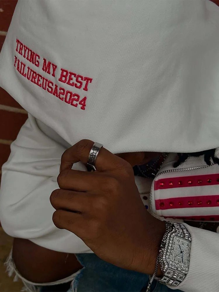 “Tryingmybestfailure” AMERICAN FLAG ZIP UP HOOIE