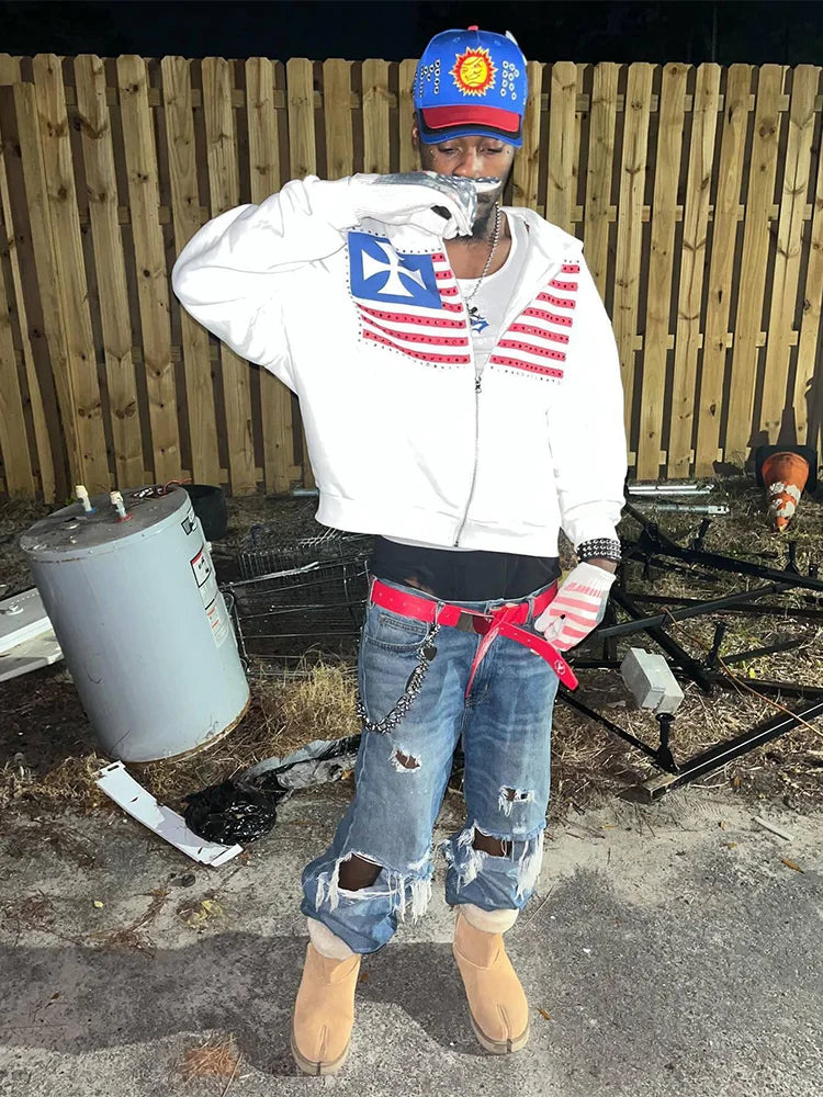 “Tryingmybestfailure” AMERICAN FLAG ZIP UP HOOIE