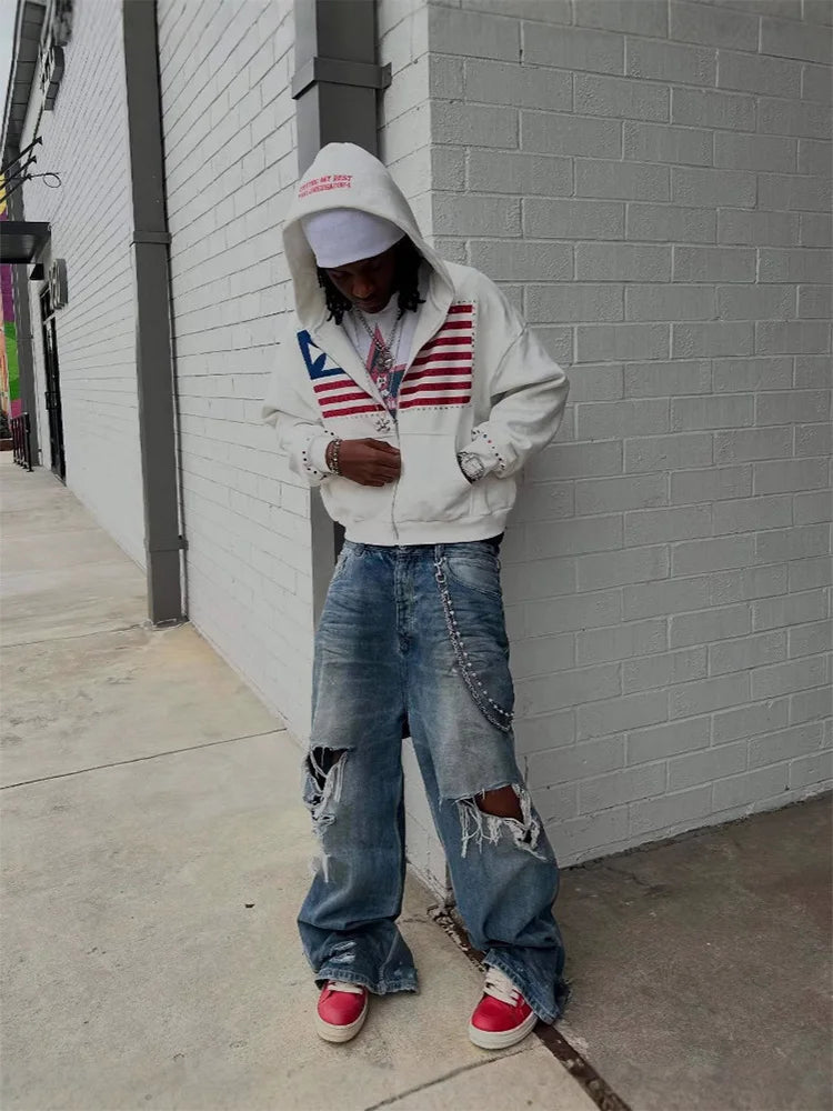 “Tryingmybestfailure” AMERICAN FLAG ZIP UP HOOIE