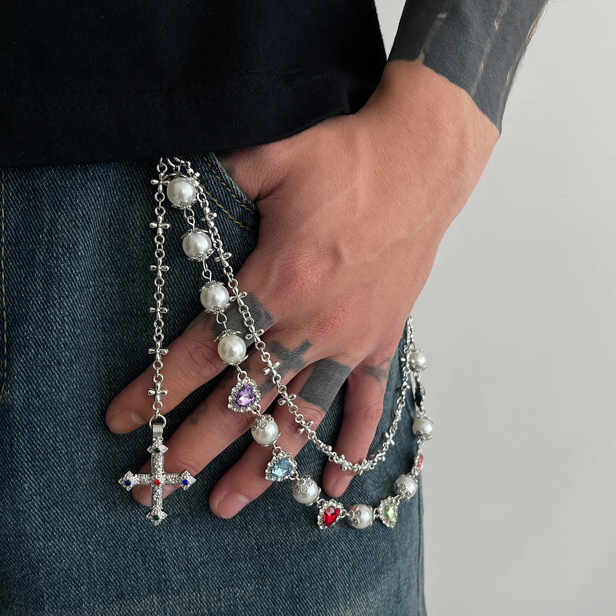 Salircon Exquisite Luxury Cross Pendant Imitation Pearl Keychain