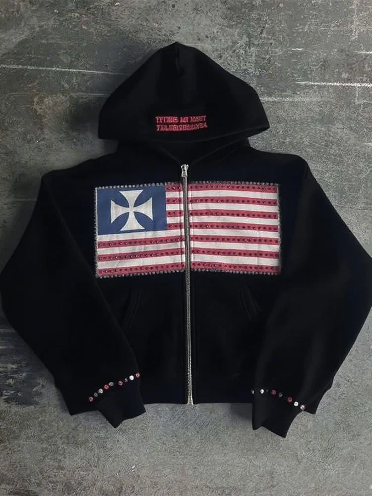 “Tryingmybestfailure” AMERICAN FLAG ZIP UP HOOIE