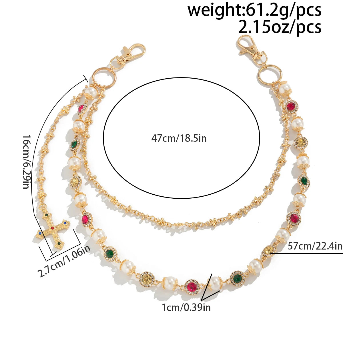 Salircon Exquisite Luxury Cross Pendant Imitation Pearl Keychain