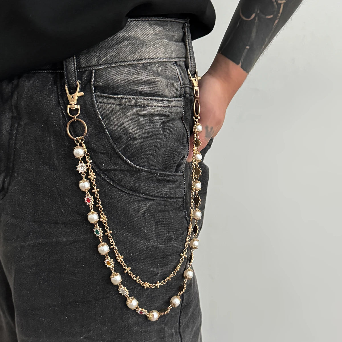 Salircon Exquisite Luxury Cross Pendant Imitation Pearl Keychain
