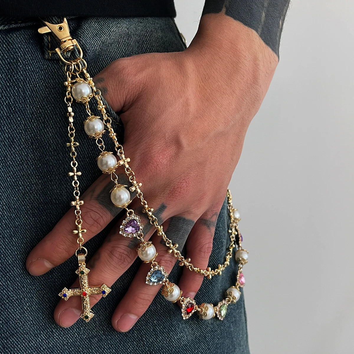 Salircon Exquisite Luxury Cross Pendant Imitation Pearl Keychain