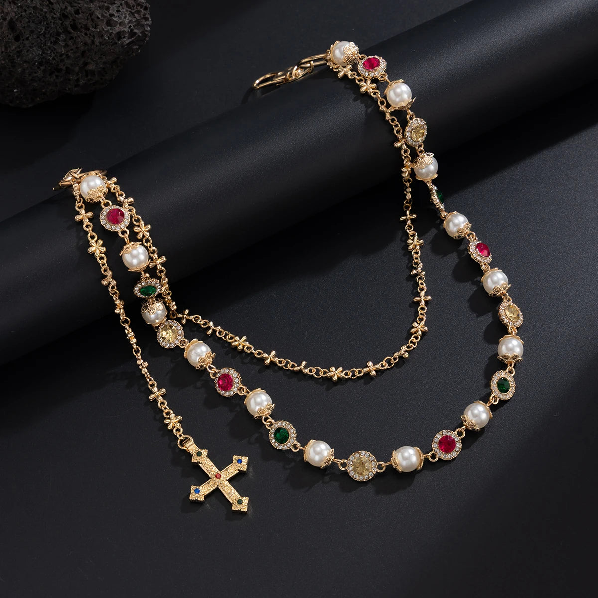 Salircon Exquisite Luxury Cross Pendant Imitation Pearl Keychain