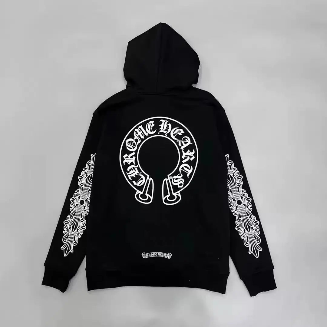 Chrome Hearts Horseshoe Floral Cross-Sleeve Zip Up Hoodie