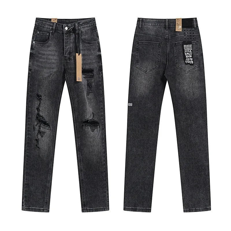 KSUBI Cross Jeans American Pants  Men High Street Paint Hole Trend Low Rise Skinny Pleated Ripped Frayed Jeans