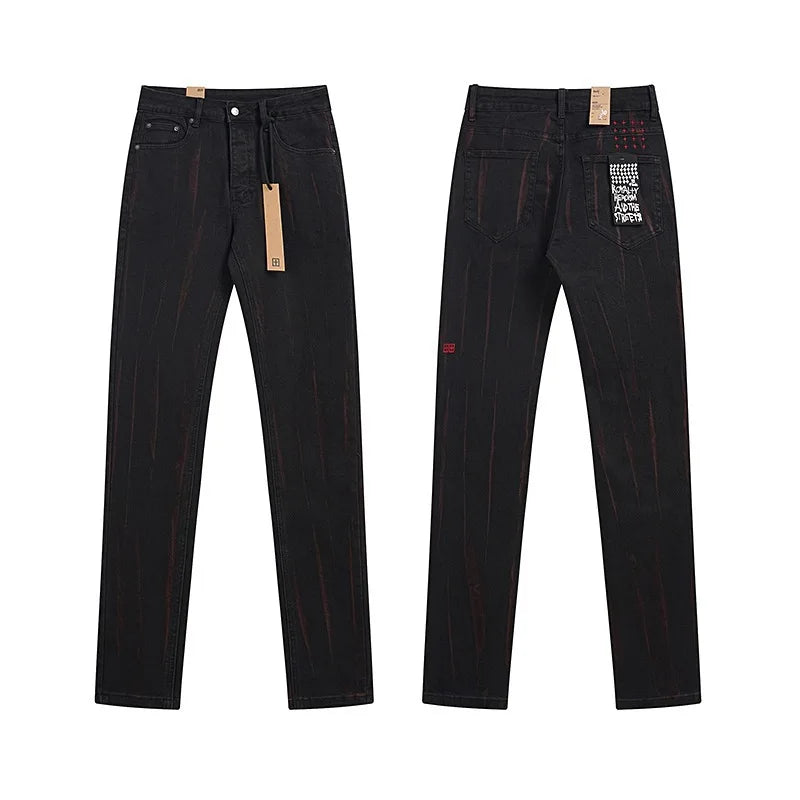 KSUBI Cross Jeans American Pants  Men High Street Paint Hole Trend Low Rise Skinny Pleated Ripped Frayed Jeans