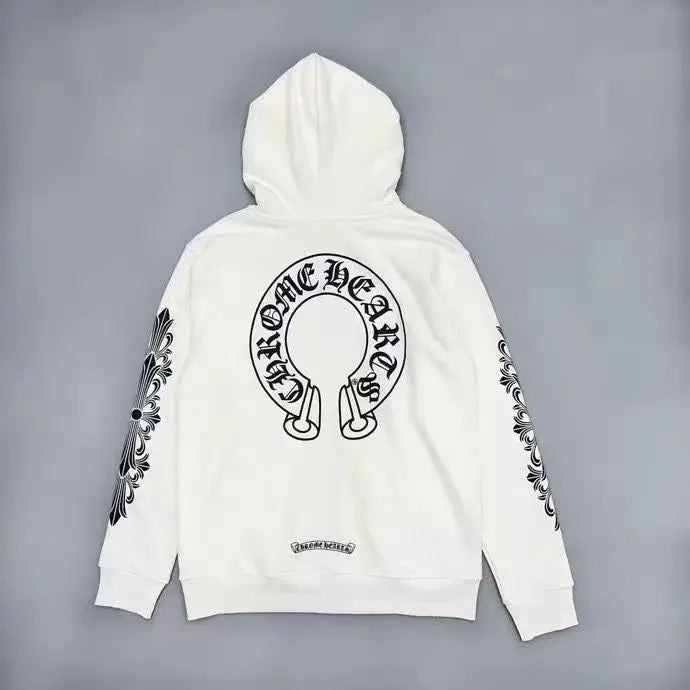 Chrome Hearts Horseshoe Floral Cross-Sleeve Zip Up Hoodie