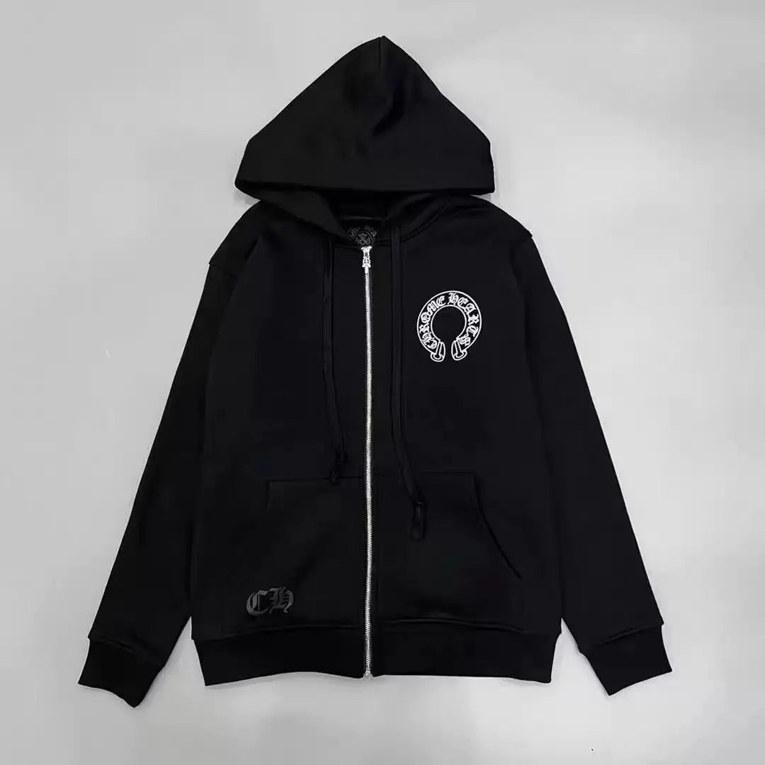Chrome Hearts Horseshoe Floral Cross-Sleeve Zip Up Hoodie